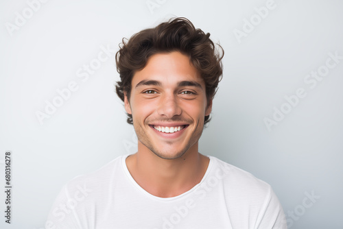 Front portrait of young smiling boy with Latin features.