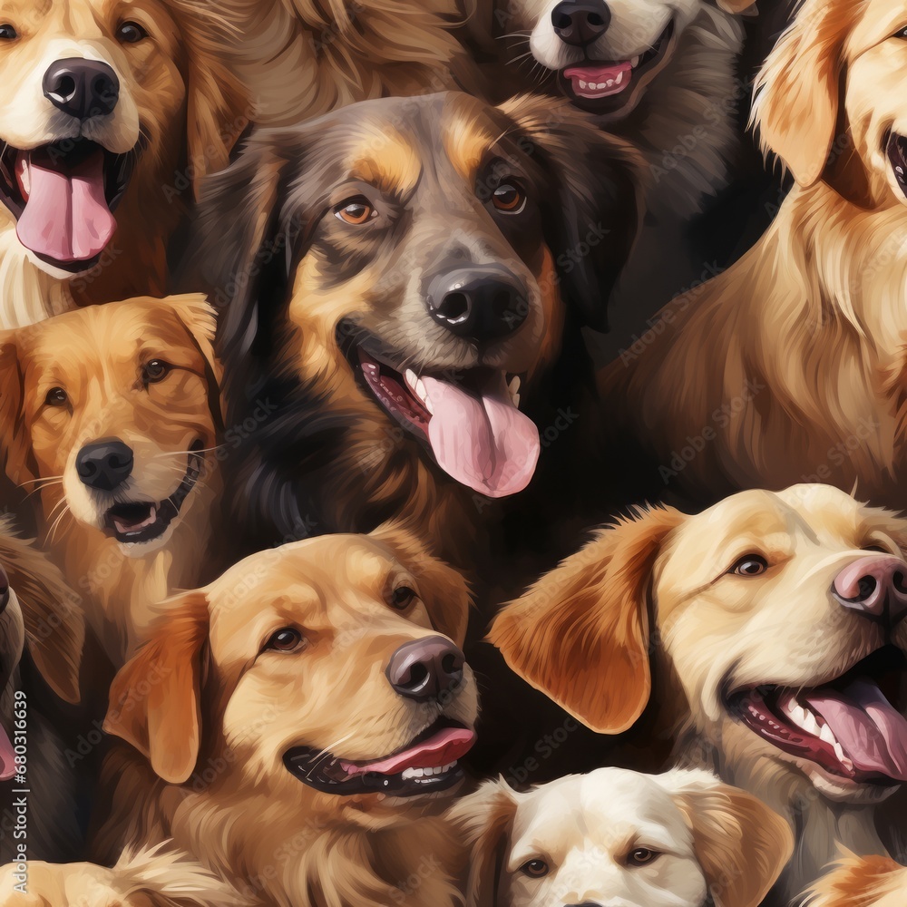 Seamless pattern with joyful dogs playing and having fun in a colorful and vibrant background Seamless pattern with joyful dogs playing and having fun in a colorful and vibrant background