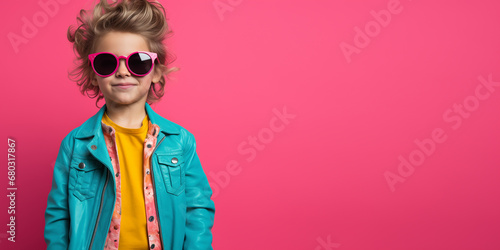 Portrait of a 6 year old fashionable hipster on bright color studio background © Enrique