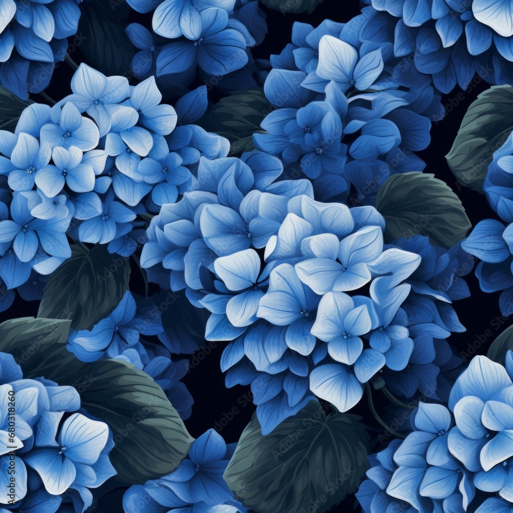 Vibrant hydrangea flower blooms in full bloom, captured from a stunning top view perspective Vibrant hydrangea flower blooms in full bloom, captured from a stunning top view perspective
