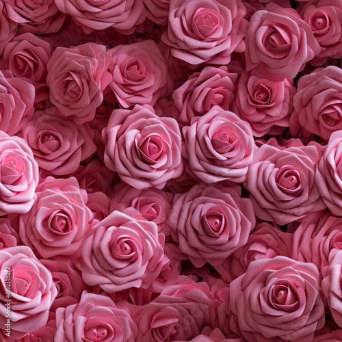 Mesmerizing and enchanting top down view of vibrant rose flower blooms in full blossom