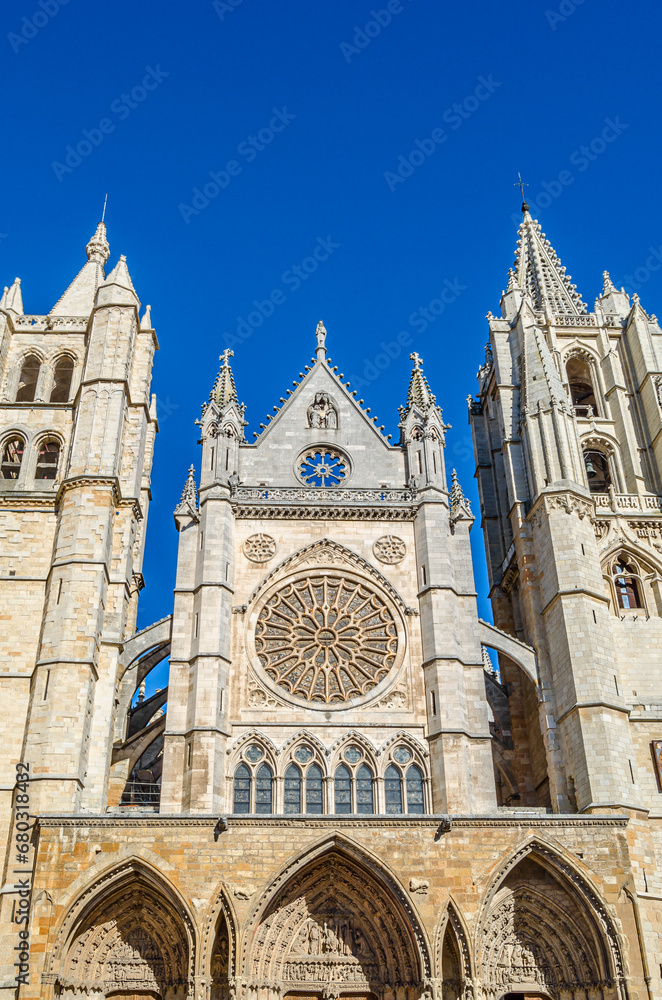 View of the Gothic cathedral of Leon, Spain