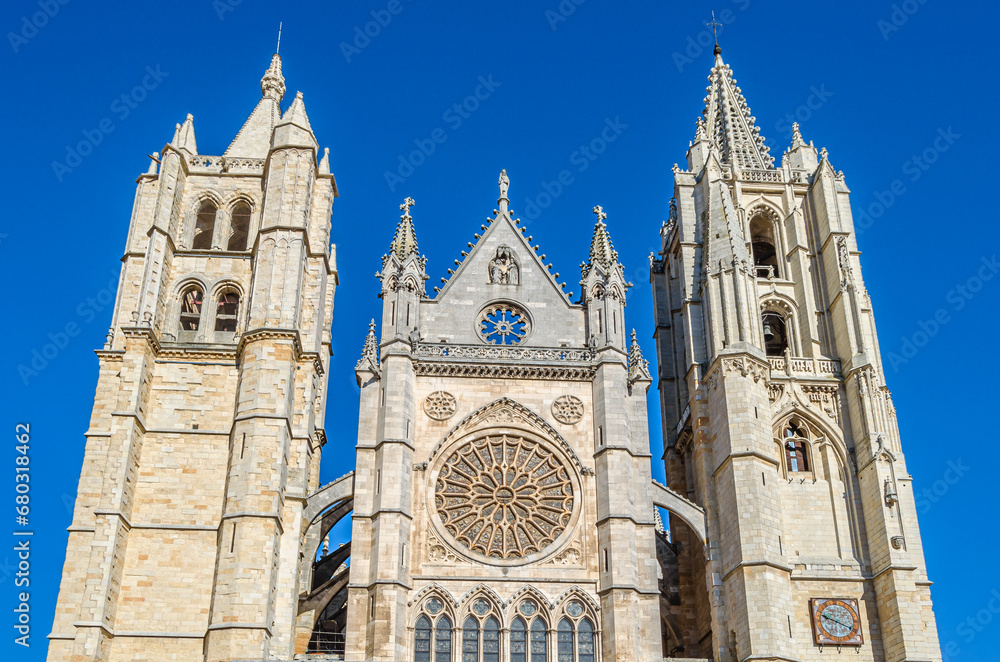 View of the Gothic cathedral of Leon, Spain