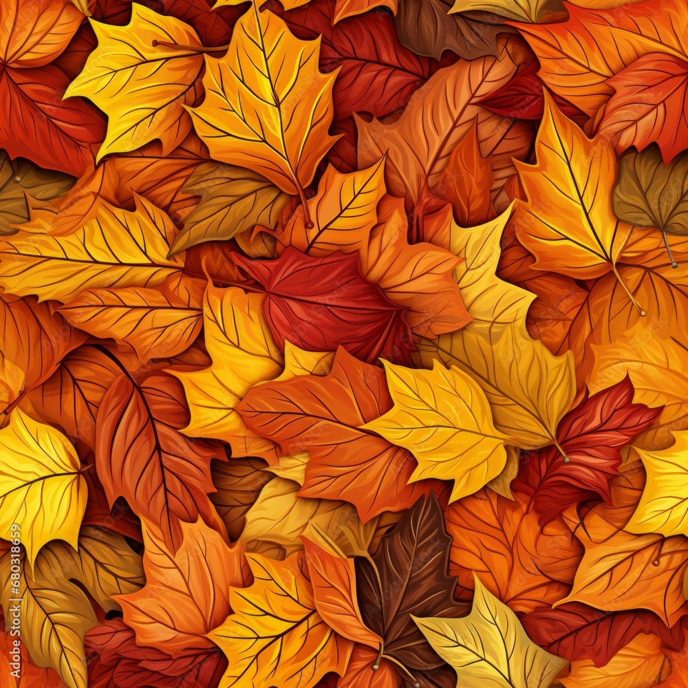 Autumn leaves seamless pattern on beige background   vector nature design and illustration