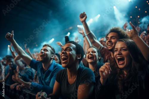 Crowd of people partying at live concert photo