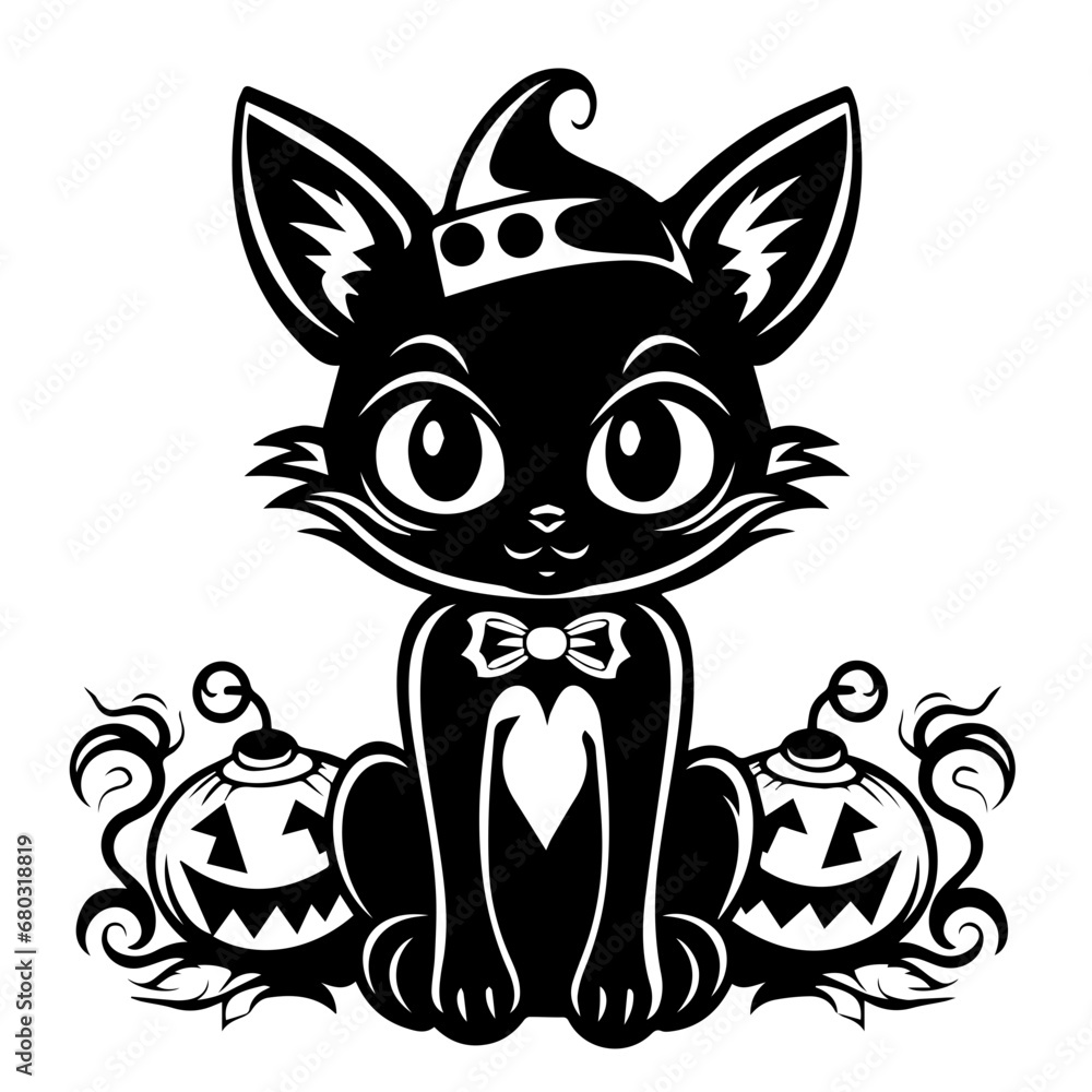 Mysterious Halloween Cat Vector Illustration Mysterious Halloween Cat Vector Illustration