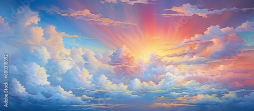 In a mesmerizing European landscape, the abstract colors of the sunset painted the sky in shades of blue, white, and colorful hues, as cirrus clouds gracefully danced and mingled with the light © AkuAku