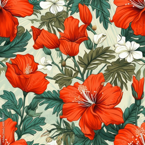 Wallpaper Mural Elegant and exquisite top view seamless pattern featuring beautifully blooming geranium flowers Torontodigital.ca