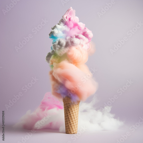 Ice cream cone full of colorful smoke