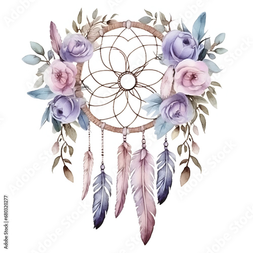 Watercolor dream catcher bohemian dream catcher, native dream chic design.