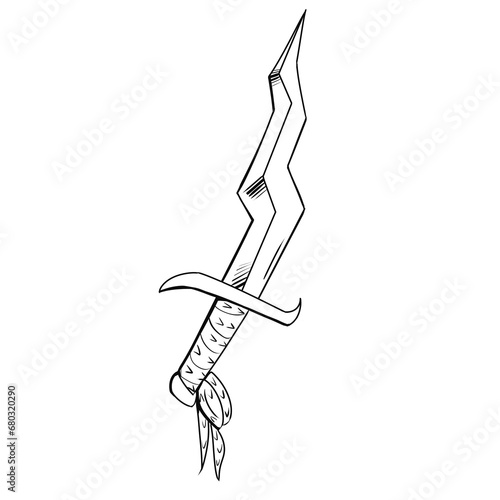 black and white illustration of Iansã sword for print and general use photo