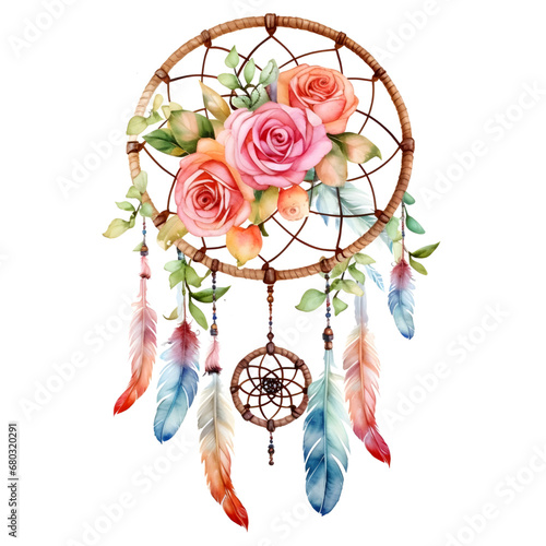 Watercolor dream catcher bohemian dream catcher, native dream chic design.