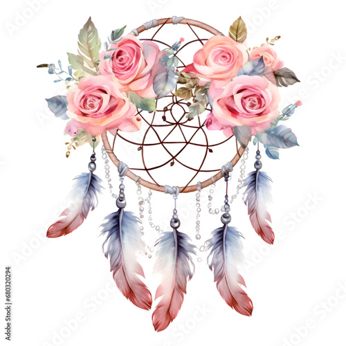 Watercolor dream catcher bohemian dream catcher, native dream chic design.
