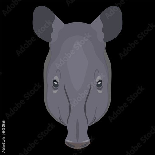 Head of tapir. Animal mask. Cartoon style. On black background.