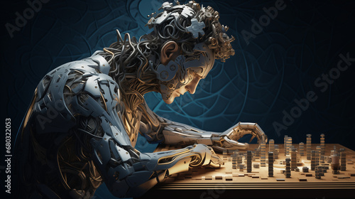 Artificial intelligence Playing Chess concentrated and focus on the next move