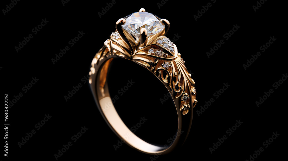 Golden ring with diamonds isolated on black Golden ring with diamonds isolated on black