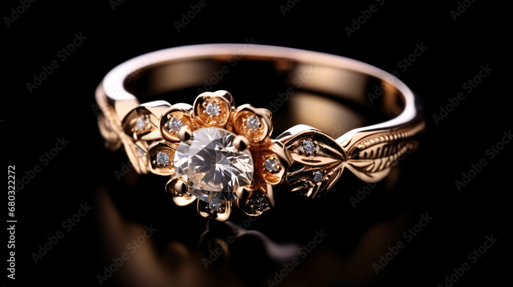 Golden ring with diamonds isolated on black Golden ring with diamonds isolated on black