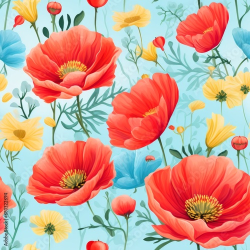 Vibrant and colorful seamless pattern   spring blossoms background  hand painted with watercolors