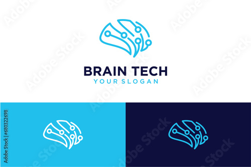 brain logo design with technology
