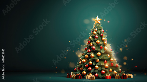 Christmas Tree with a Dark Green Background with Space for Text 