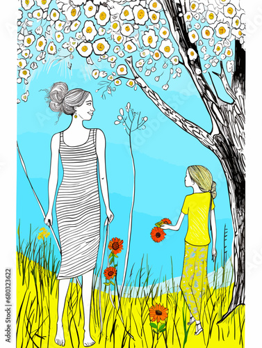 A Woman And A Girl Standing In A Field With Flowers - Happy Mothers Day - From a daughter
