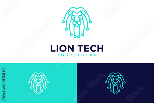 lion logo design with technology photo