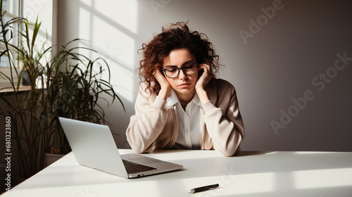 Obraz w ramie mujer cansada y estresada en una laptop 