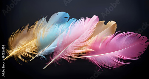 Panorama of colorful feathers.AI generated.	 photo