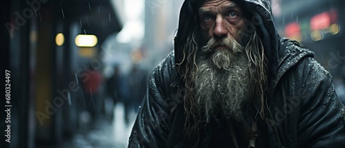 Homeless man on a city street. create using a generative ai tool 