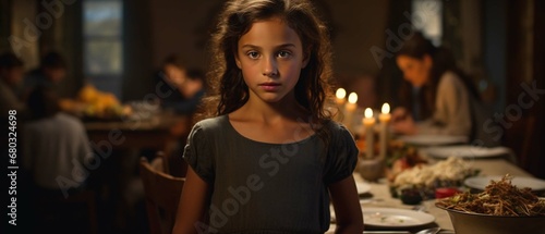 Portrait of a girl during Thanksgiving dinner with her family