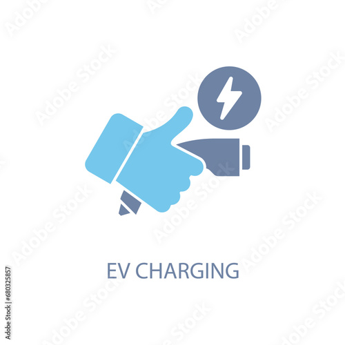 Hand holding charger connector concept line icon. Simple element illustration. Hand holding charger connector concept outline symbol design.
