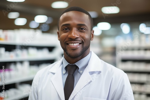 Confident handsome pharmacist at work portrait. Photo of a professional pharmacist checking stock in the storage room. 