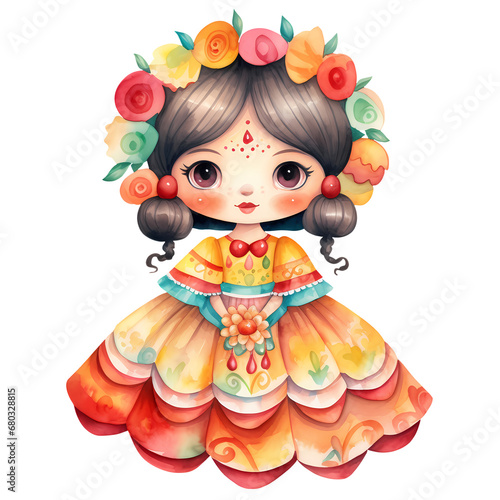 Cute Mother Mexican Watercolor Clipart Illustration