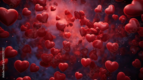 Blood cells in shaped of heart. The concept of blood donor month, medical, health care. photo