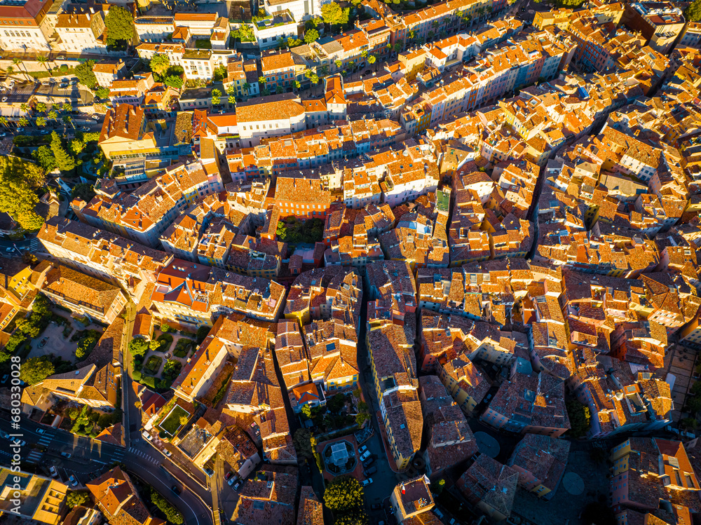 Fototapeta premium Aerial view of Grasse, a town on the French Riviera, known for its long-established perfume industry