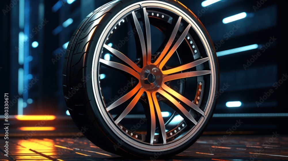 Alloy wheel black rubber wet tire speed AI generated illustration