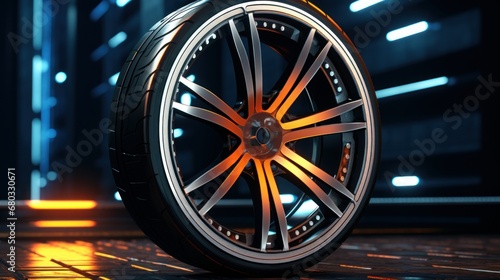 Alloy wheel black rubber wet tire speed AI generated illustration © ArtStage