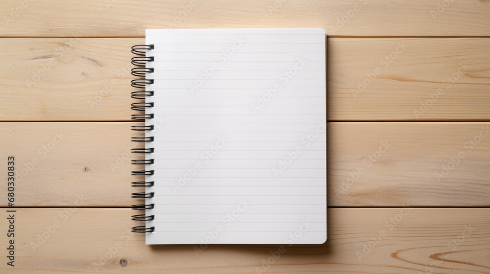 Notebook with white pages on colored wooden background. Space for title. Notebook with white pages on colored wooden background. Space for title.