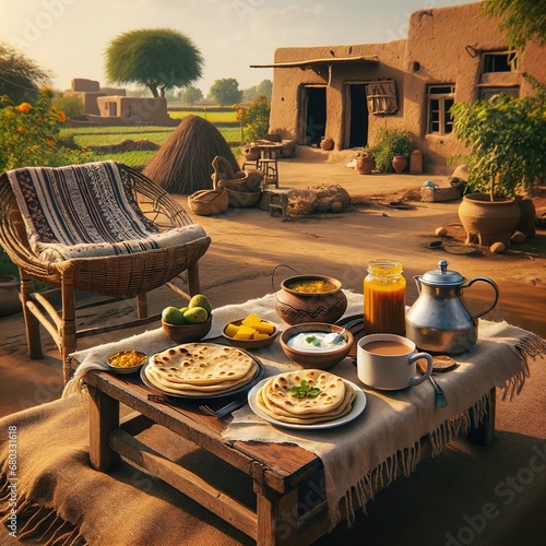 Traditional morning meal in a pakistani village photo
