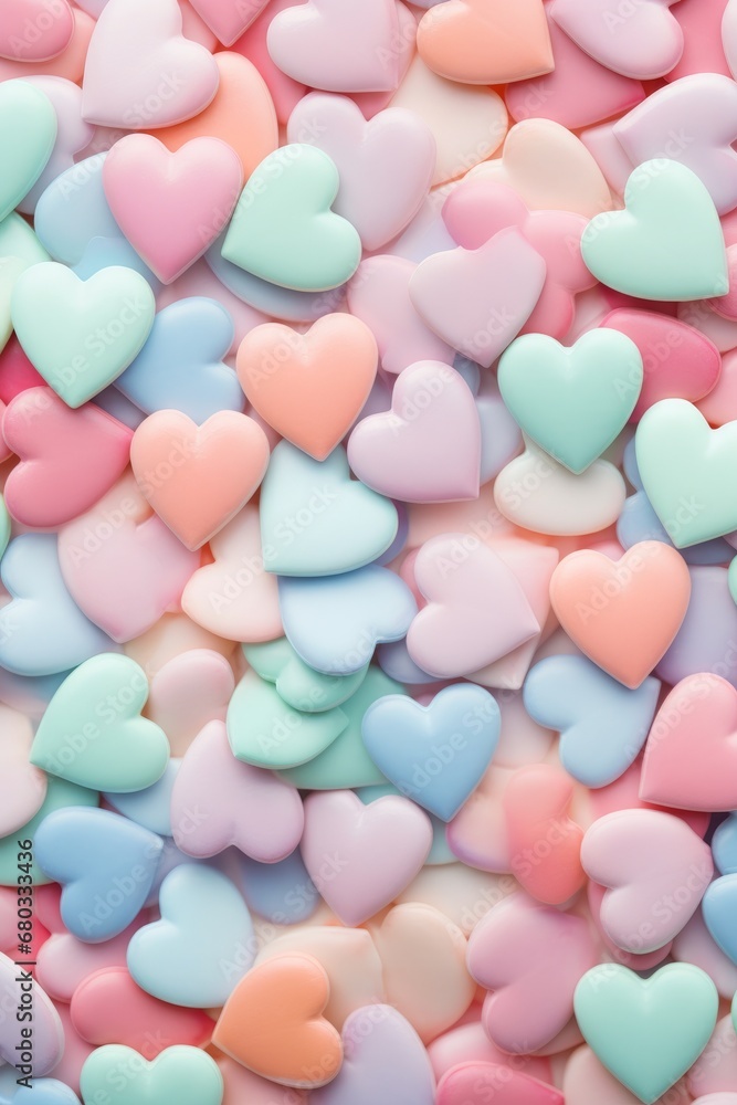 Design a wallpaper featuring repetitive candy heart designs in soft pastel colors AI generated illustration Design a wallpaper featuring repetitive candy heart designs in soft pastel colors AI generated illustration