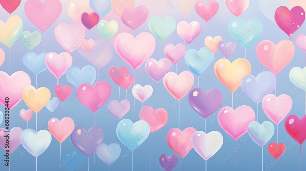 Design a wallpaper featuring repetitive candy heart designs in soft pastel colors AI generated illustration