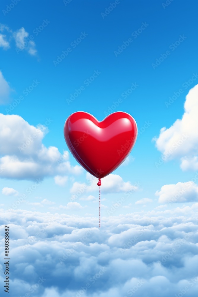 Heart-shaped balloon in floating against blue sky AI generated illustration