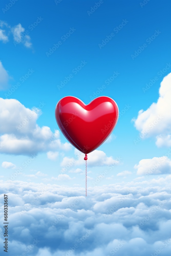 Heart-shaped balloon in floating against blue sky AI generated illustration Heart-shaped balloon in floating against blue sky AI generated illustration