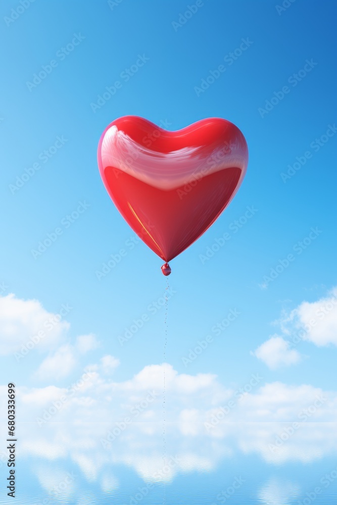 Heart-shaped balloon in floating against blue sky AI generated illustration