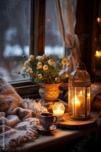 Glowing candlelight sets cozy winter atmosphere indoors AI generated illustration