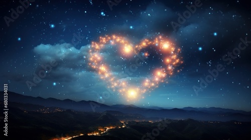 Heart-shaped constellation in the night sky AI generated illustration