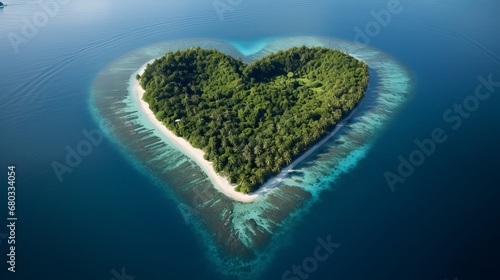 Heart-shaped island in the middle of the ocean AI generated illustration