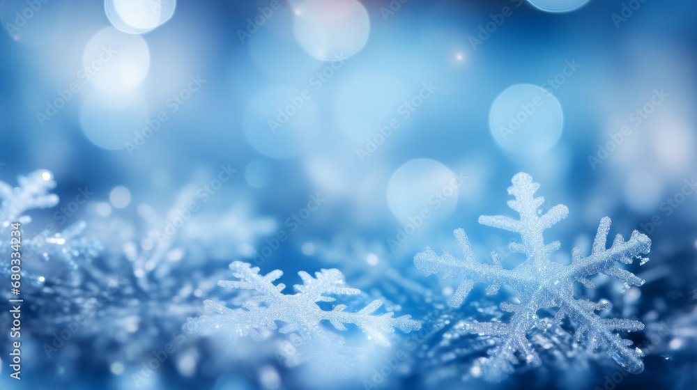 Macro image of delicate snowflakes against a Christmas backdrop AI generated illustration Macro image of delicate snowflakes against a Christmas backdrop AI generated illustration