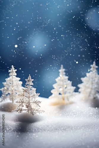 Macro image of glittering snow on a minimalist Christmas scene AI generated illustration
