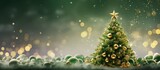 In awe of the Christmas magic, a 3D illustration showcases a beautiful green tree adorned with love-filled ornaments. The Xmas card draws attention with bokeh and sparkling yellow balls, adding a